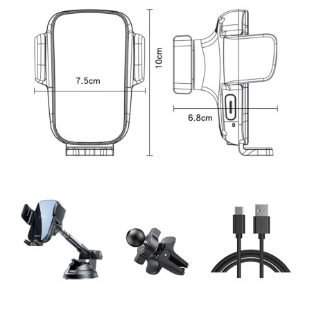 Suport auto cu incarcare wireless Yesido pentru Bord, Parbriz, Aerisire 15W, Black