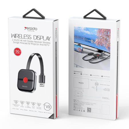 Streaming Mediaplayer Yesido, Wireless Screen Display Receiver TV10 5G, High-Definition, HDMI, Black