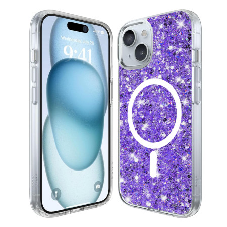 Husa pentru iPhone 15 Plus, Glitter MagSafe, Atasare Magnetica, Purple