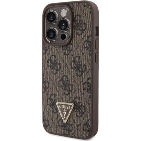 Husa pentru iPhone 15 Pro - Guess Leather 4G Triangle Strass - Brown