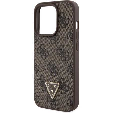 Husa pentru iPhone 15 Pro - Guess Leather 4G Triangle Strass - Brown