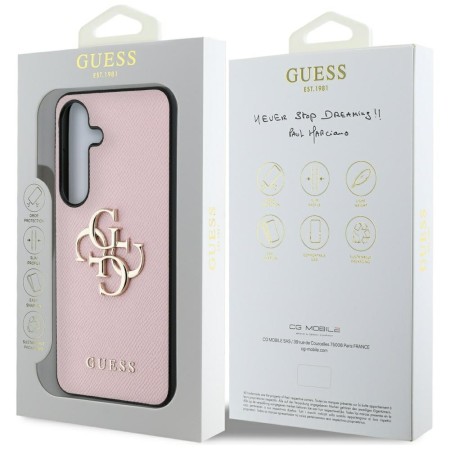 Husa pentru Samsung Galaxy S25 - Guess Hardcase 4G Grained Big and Classic Logo (GUHCS25SPGT4MBP) - Pink