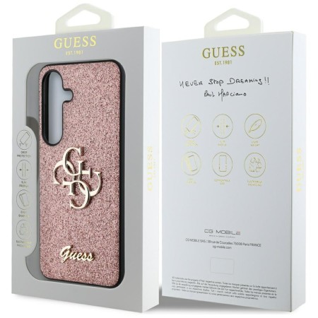 Husa pentru Samsung Galaxy S25 - Guess Glitter Script Big 4G Logo - Pink