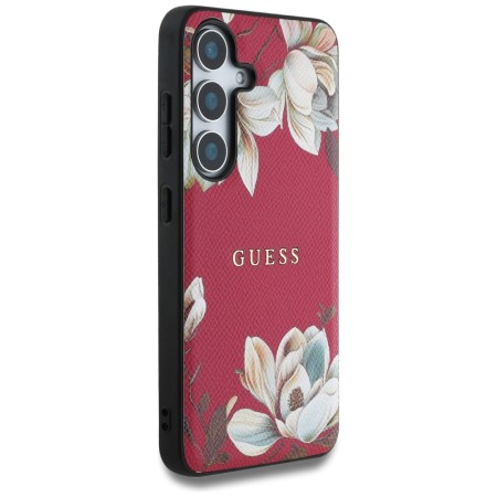 Husa pentru Samsung Galaxy S25 - Guess Grained Flowers MagSafe - Fuchsia