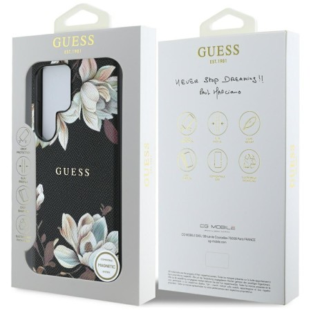 Husa pentru Samsung Galaxy S25 Ultra - Guess Grained Flowers MagSafe - Black