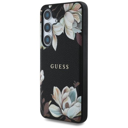 Husa pentru Samsung Galaxy S25 - Guess Grained Flowers MagSafe  - Black