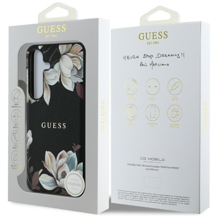 Husa pentru Samsung Galaxy S25 - Guess Grained Flowers MagSafe  - Black