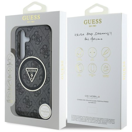 Husa pentru Samsung Galaxy S25 - Guess IML Metal Glitter 4G Circle Triangle MagSafe - Black