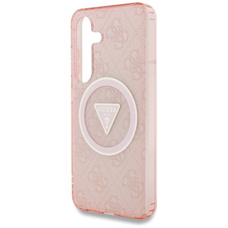 Husa pentru Samsung Galaxy S25 - Guess IML Metal Glitter 4G Circle Triangle MagSafe - Pink