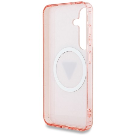 Husa pentru Samsung Galaxy S25 - Guess IML Metal Glitter 4G Circle Triangle MagSafe - Pink