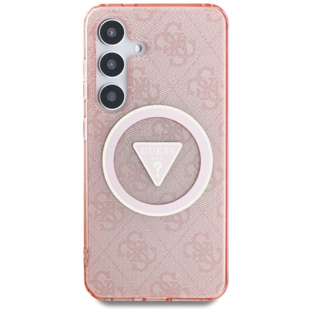 Husa pentru Samsung Galaxy S25 - Guess IML Metal Glitter 4G Circle Triangle MagSafe - Pink