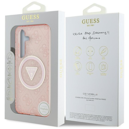 Husa pentru Samsung Galaxy S25 - Guess IML Metal Glitter 4G Circle Triangle MagSafe - Pink