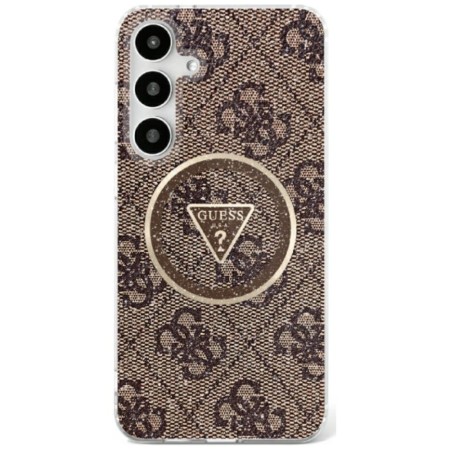 Husa pentru Samsung Galaxy S25 - Guess IML Metal Glitter 4G Circle Triangle MagSafe - Brown