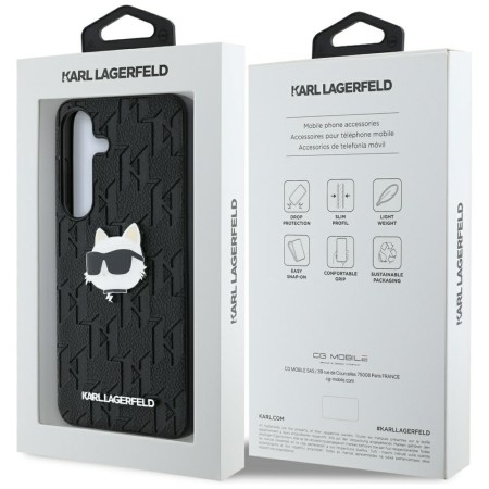 Husa Samsung Galaxy S25 - Karl Lagerfeld Hardcase Monogram Leather - Choupette Head Pin