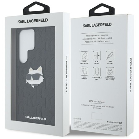 Husa Samsung Galaxy S25 Ultra - Karl Lagerfeld Hardcase Monogram Leather - Choupette Head Pin