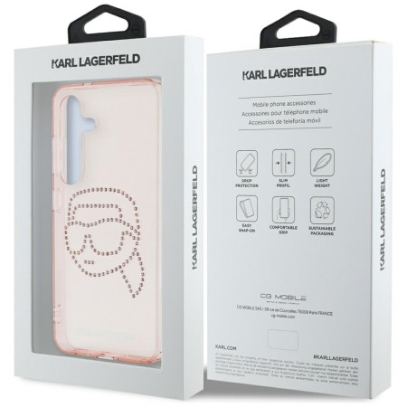 Husa pentru Samsung Galaxy S25 - Karl Lagerfeld IML Rhinestones Luxury - Pink Karl Head