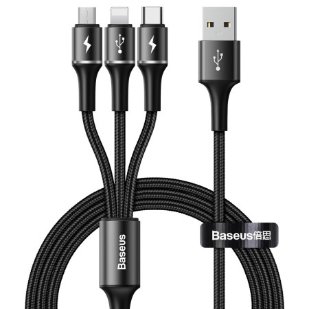 Baseus - Halo data 3-in-1 Cable USB For M+L+T 3.5A 1.2m - Black