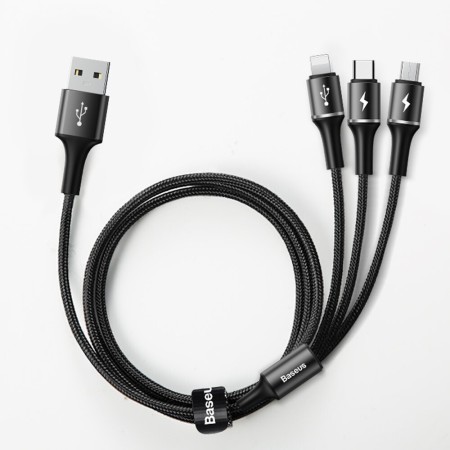 Baseus - Halo data 3-in-1 Cable USB For M+L+T 3.5A 1.2m - Black