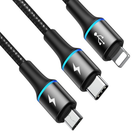 Baseus - Halo data 3-in-1 Cable USB For M+L+T 3.5A 1.2m - Black