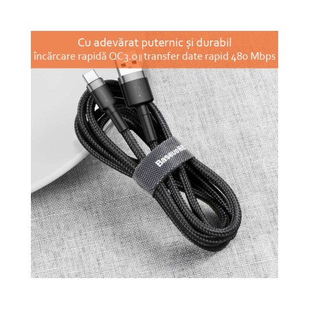 Cablu de Date USB la Type-C 3A, 480Mbps, 1m - Baseus Cafule (CATKLF-B91) - Red / Black