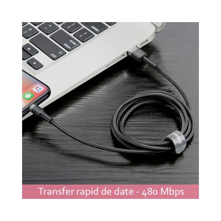 Baseus - Cafule Cable USB For Lightning 2.4A 1M - Gray Black