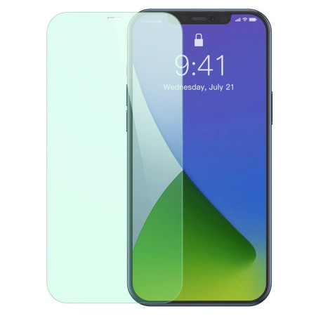 Baseus - Tempered Glass Green Light Full Cover (0.3mm) (2 pack) - Iphone 12 Mini - Transparent