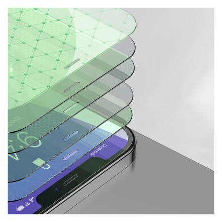 Baseus - Tempered Glass Green Light Full Cover (0.3mm) (2 pack) - Iphone 12 Mini - Transparent