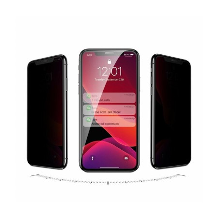 Baseus - Curved Tempered Glass Privacy Dustproof Full Cover (2 pack) - Iphone X / XS / 11 Pro - Applicator Incl. - Black