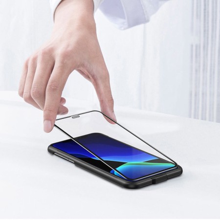 Baseus - Curved Tempered Glass Blue Light Dustproof Full Cover - iPhone XR / iPhone 11 (2PCS) - Black