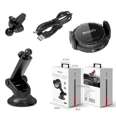 Suport Auto Universal cu Incarcare Wireless 15W - Yesido Extendable Arm (C77) - Black