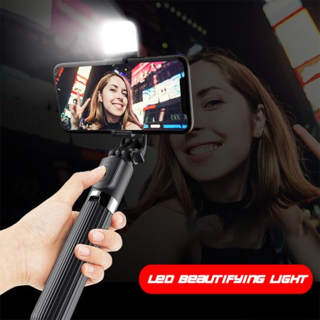 Selfie Stick Bluetooth - Techsuit Remote and Tripod Mount LED (L03S) - Black