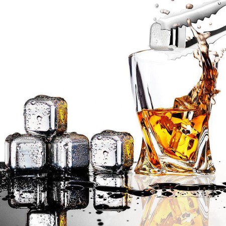 Cuburi din Otel Inoxidabil de Gheata pentru Whiskey (set 4) - Techsuit - Silver