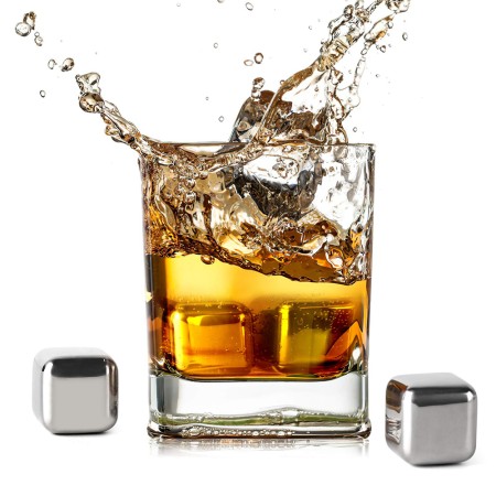 Cuburi din Otel Inoxidabil de Gheata pentru Whiskey (set 4) - Techsuit - Silver