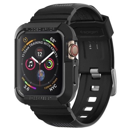 Husa pentru Apple Watch 4/5/6/7/8/9/SE/SE 2 (44/45mm) + Curea - Spigen Rugged Armor Pro - Black