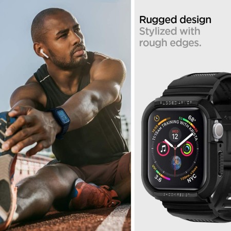 Husa pentru Apple Watch 4/5/6/7/8/9/SE/SE 2 (44/45mm) + Curea - Spigen Rugged Armor Pro - Black