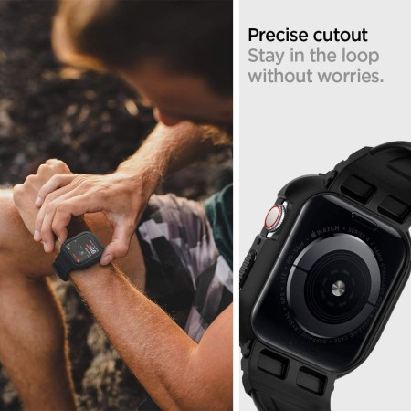 Husa pentru Apple Watch 4/5/6/7/8/9/SE/SE 2 (44/45mm) + Curea - Spigen Rugged Armor Pro - Black