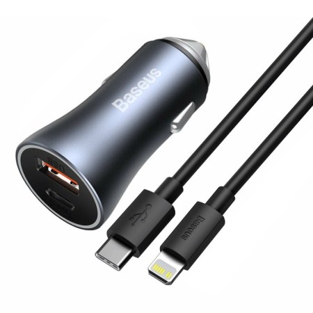 Incarcator Auto USB, Type-C, 40W + Cablu Lightning - Baseus (TZCCJD-B0G) - Dark Gray