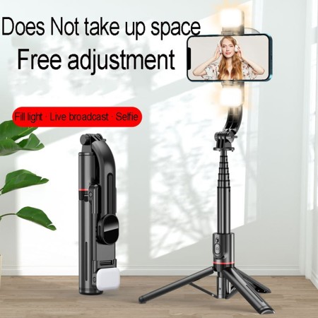 Selfie Stick Stabil Wireless cu Lumina LED Detasabila, 108cm - Techsuit Tripod Mount LED (L12D) - Black