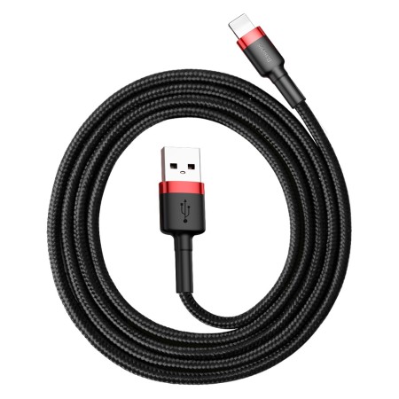 Cablu de Date USB la Lightning 2.4A, 1m - Baseus Cafule (CALKLF-B19) - Red Black