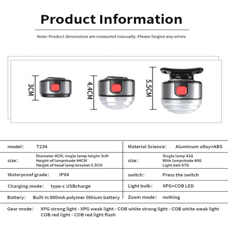 Lanterna Cap XPG, COB, LED - Techsuit (HL-B-01) - Silver