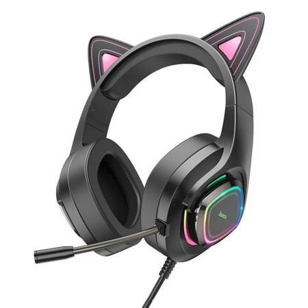 Casti Gaming Jack 3.5mm cu LED si Microfon - Hoco Cat Ears (W107) - Black / Pink