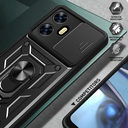 Husa telefon compatibila Realme C55, Slide & Snap Premium, Magnetic Ring Holder, Negru