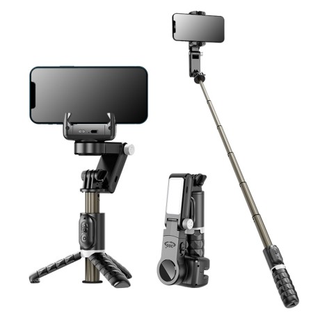 Gimbal Selfie Stick Stable cu Lumina LED si Telecomanda, 70cm - Techsuit (Q18) - Black