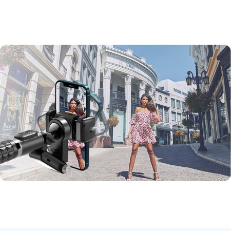 Gimbal Selfie Stick Stable cu Lumina LED si Telecomanda, 70cm - Techsuit (Q18) - Black