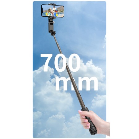 Gimbal Selfie Stick Stable cu Lumina LED si Telecomanda, 70cm - Techsuit (Q18) - Black