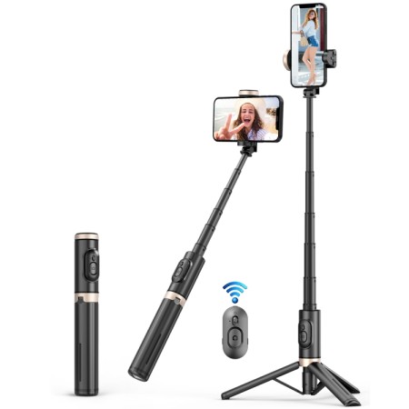 Selfie Stick cu Trepied Stabil si Telecomanda, 73cm - Techsuit (Q12) - Black