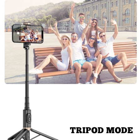 Selfie Stick cu Trepied Stabil si Telecomanda, 73cm - Techsuit (Q12) - Black