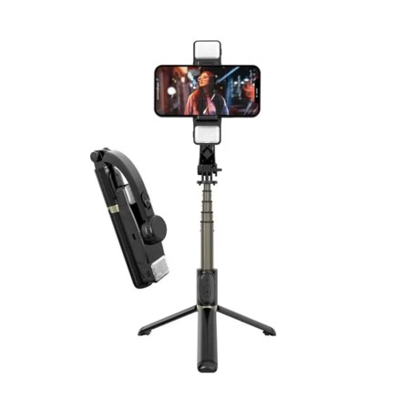 Selfie Stick Stabil Bluetooth cu Trepied si Lumini, 75cm - Techsuit (Q08D) - Black