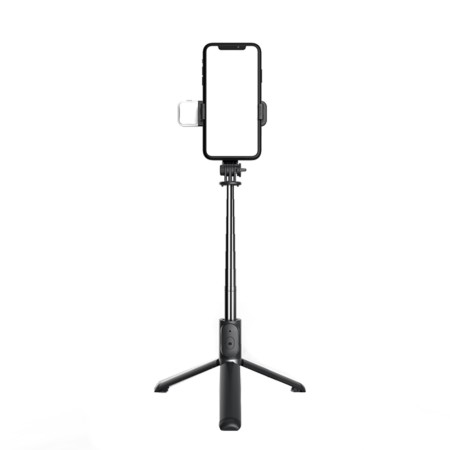 Selfie Stick Stabil cu Trepied si LED, 105cm - Techsuit (Q02S) - Black