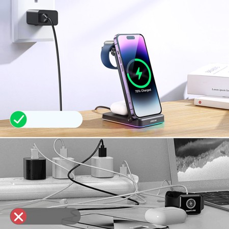 Statie de Incarcare pentru iPhone, Apple Watch, AirPods, 15W - JoyRoom (JR-WQN01) - Black